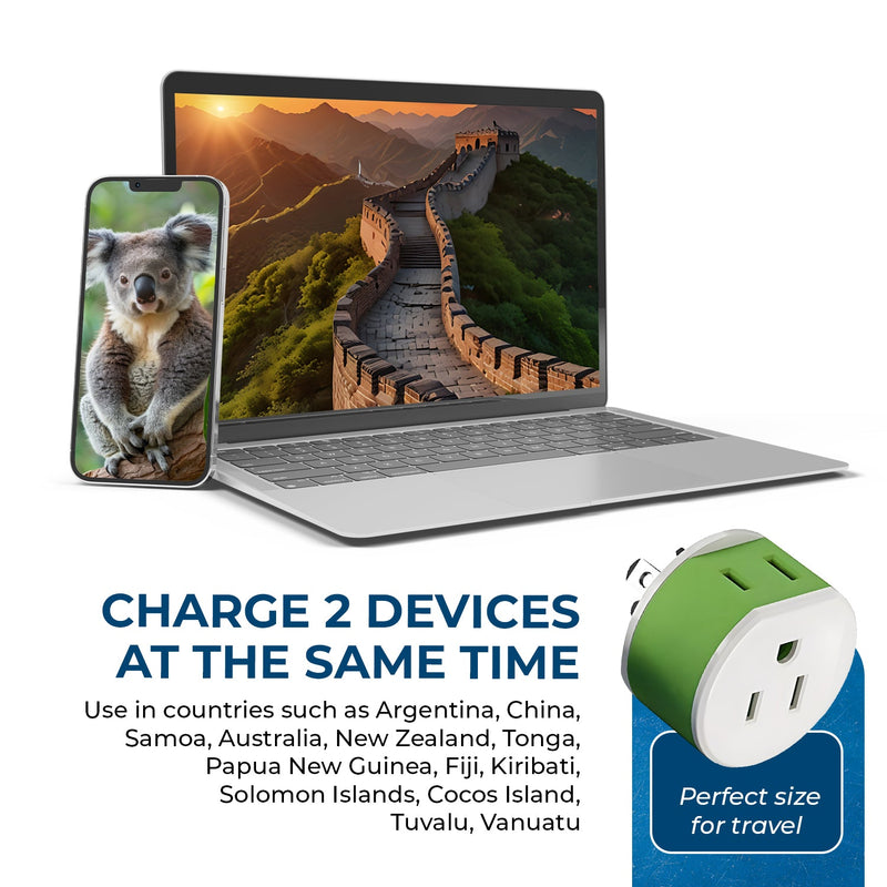 Adaptador de viaje para Australia y Nueva Zelanda - 2 en 1 - Tipo I - Diseño compacto (US-16)
