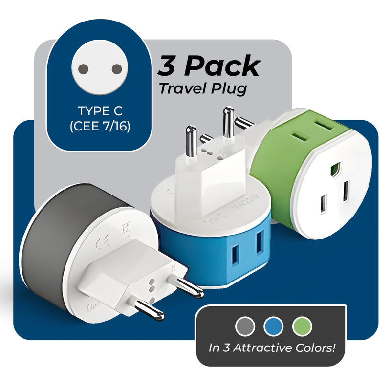 Adaptador de viaje europeo - 2 en 1 - Tipo C - Diseño compacto (US-9C)