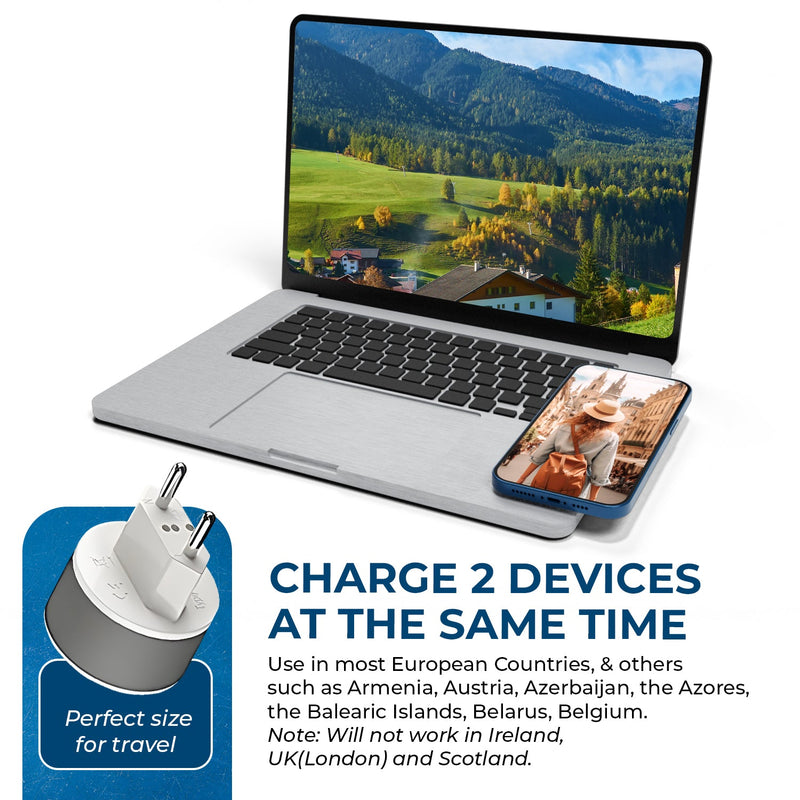 Adaptador de viaje europeo - 2 en 1 - Tipo C - Diseño compacto (US-9C)