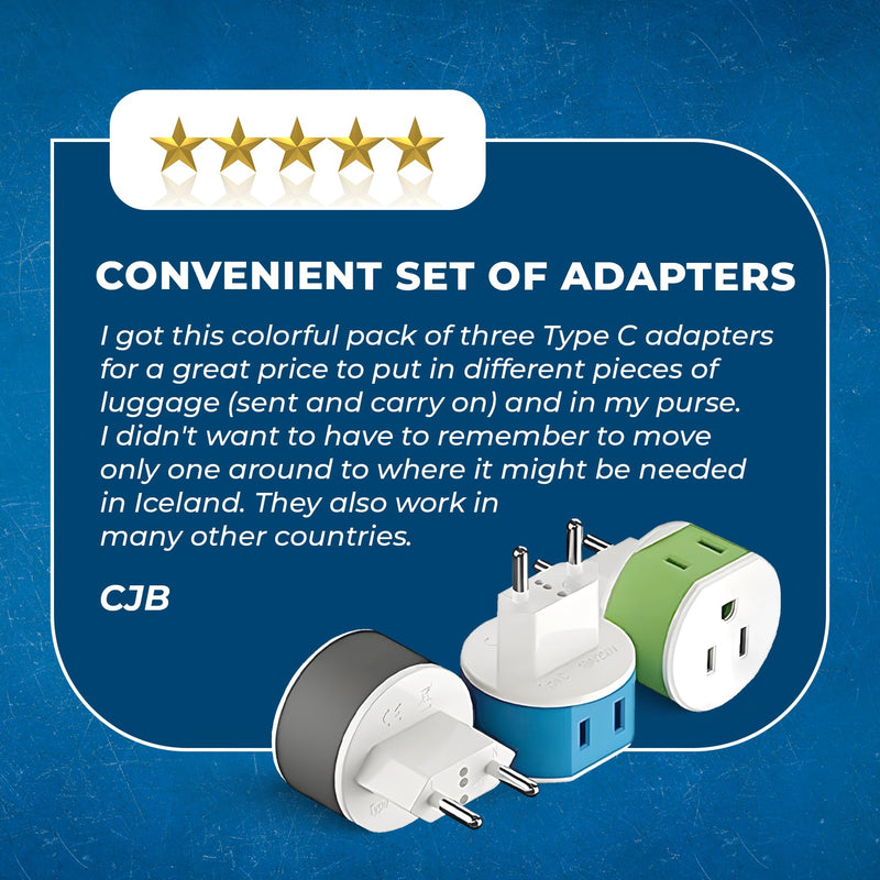 Adaptador de viaje europeo - 2 en 1 - Tipo C - Diseño compacto (US-9C)