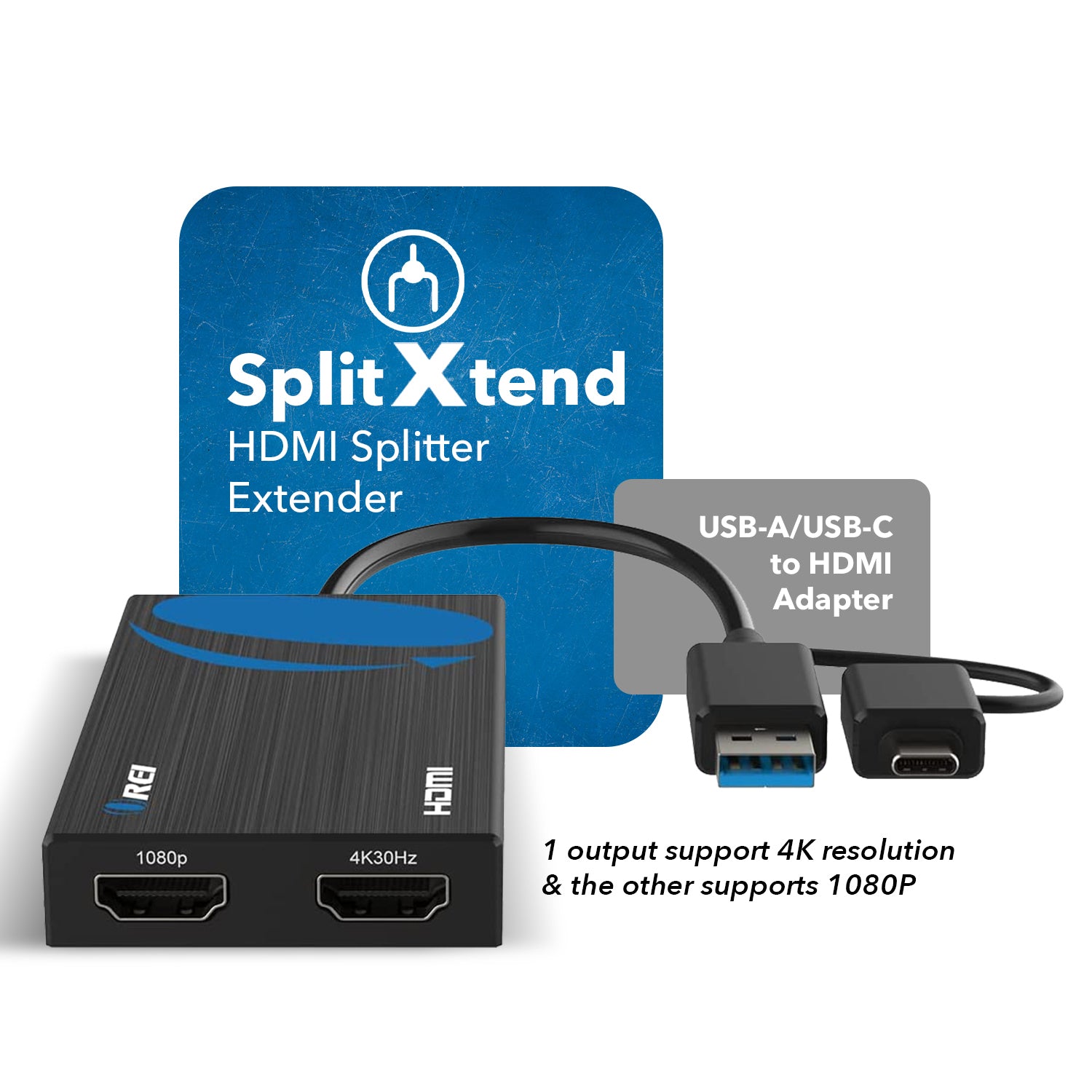Split Extended Reality OREI SplitXtend HDMI Splitter Extender for Dual Video Monitor Extended
