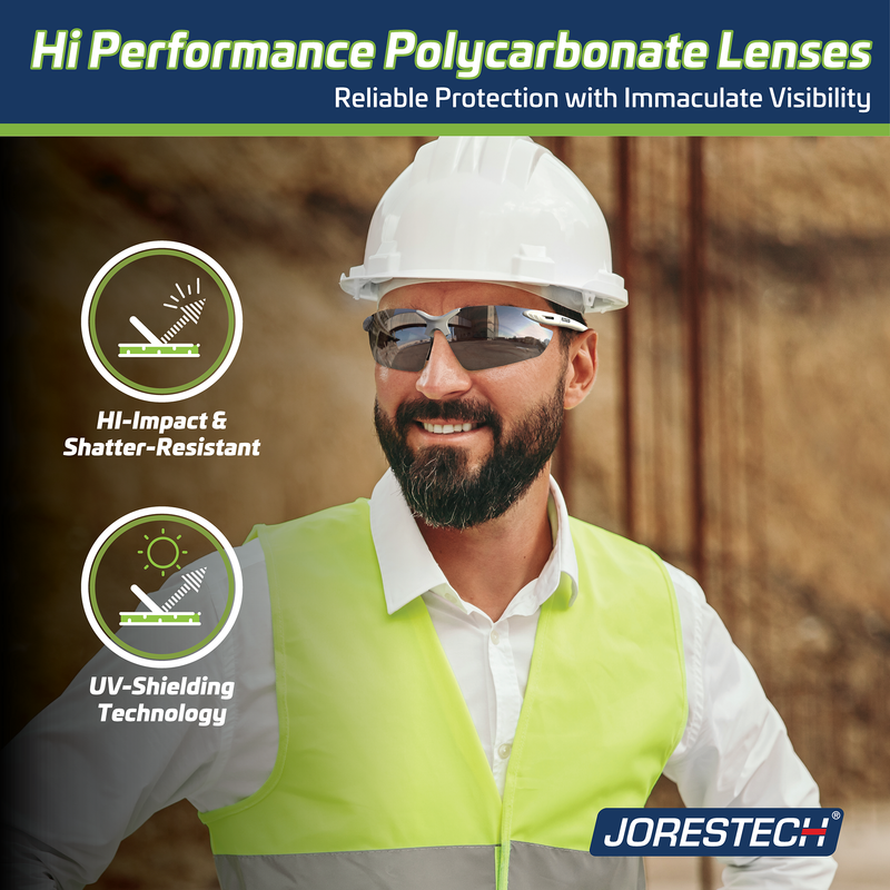 Wraparound Safety Glasses with Flexible Rubber Temple Tips