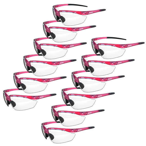 Wraparound Safety Glasses with Flexible Rubber Temple Tips - PinkFit Collection