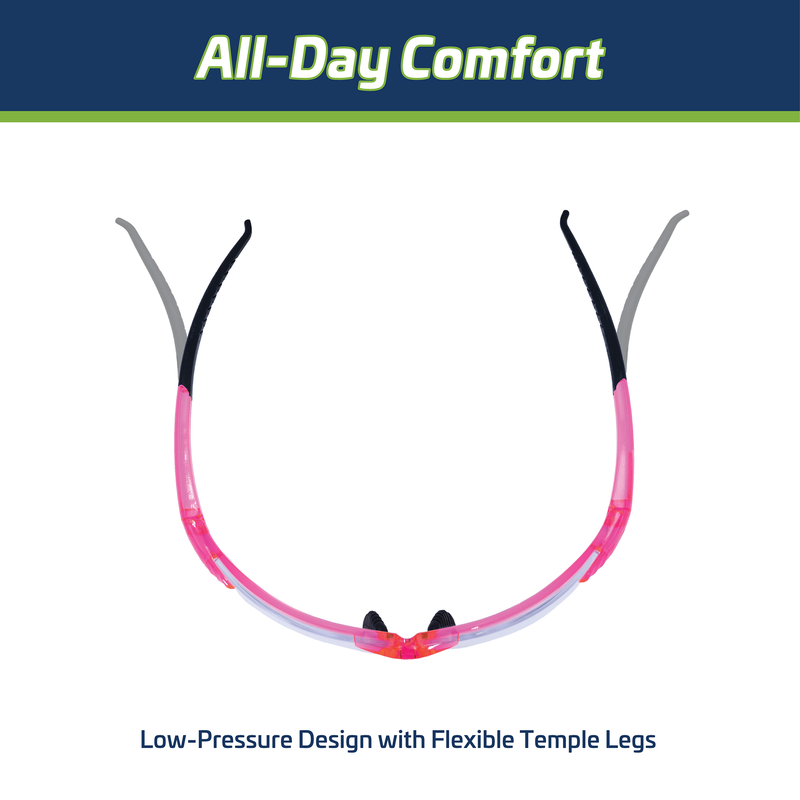 Wraparound Safety Glasses with Flexible Rubber Temple Tips - PinkFit Collection
