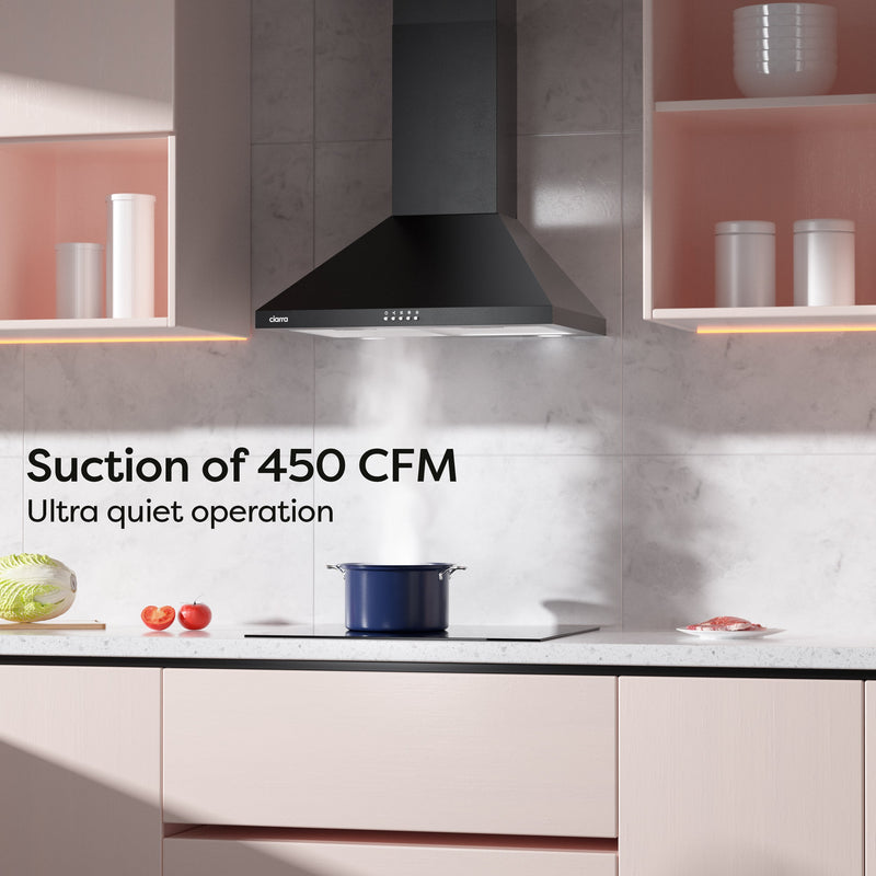 CIARRA 24 Inch Wall Mount Range Hood With 3-Speed Extraction Black