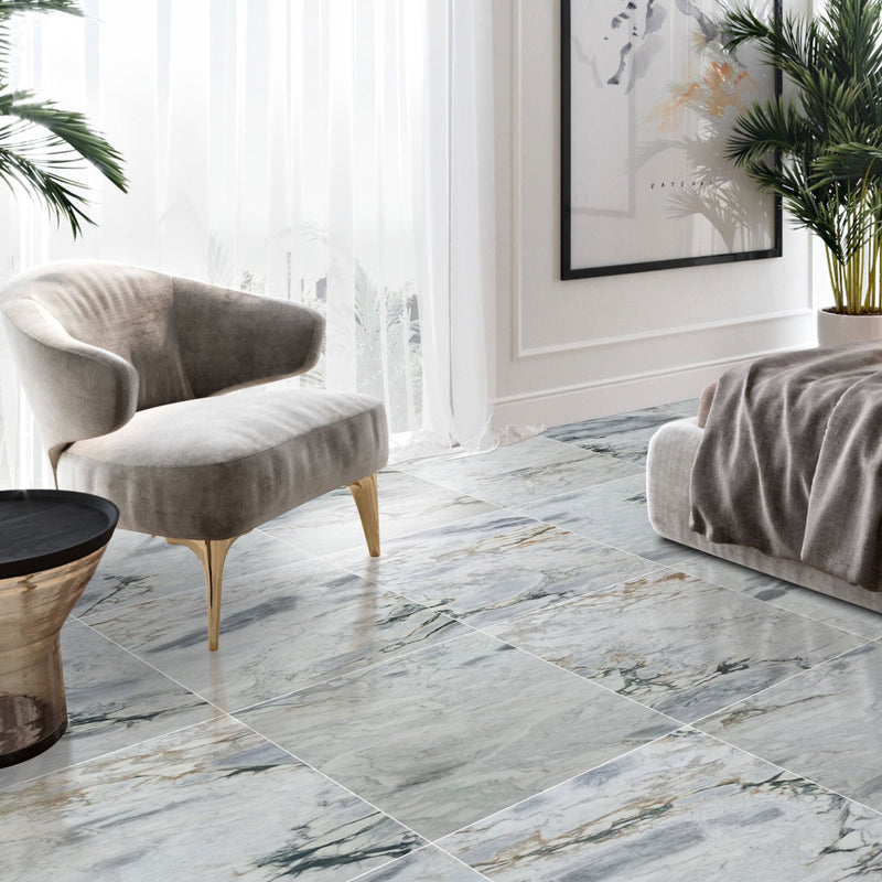 Aqua White Exotic Marble Polished Floor and Wall Tile - Large Format - Livfloors Collection