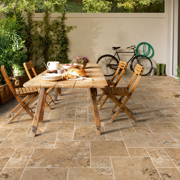 Aspendos Beige Travertine Pattern Tumbled Pavers - Full Truckload