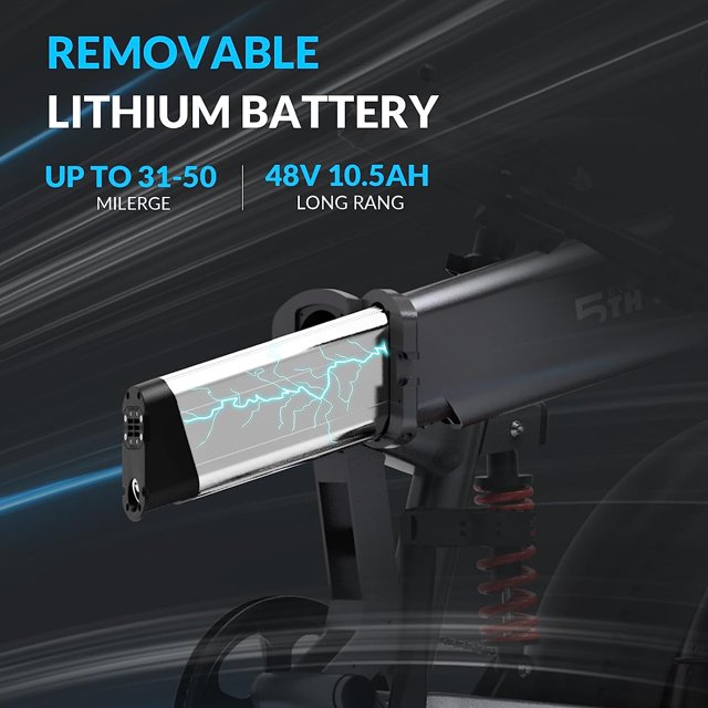 Bicicleta eléctrica Thunder de 1 pie con neumáticos anchos y 5 ruedas para adultos: motor de 1000 W de potencia máxima