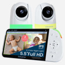 Babysense Max View: monitor de video para bebés con 2 cámaras, sin wifi, pantalla dividida, luz nocturna y dispositivo de sonido
