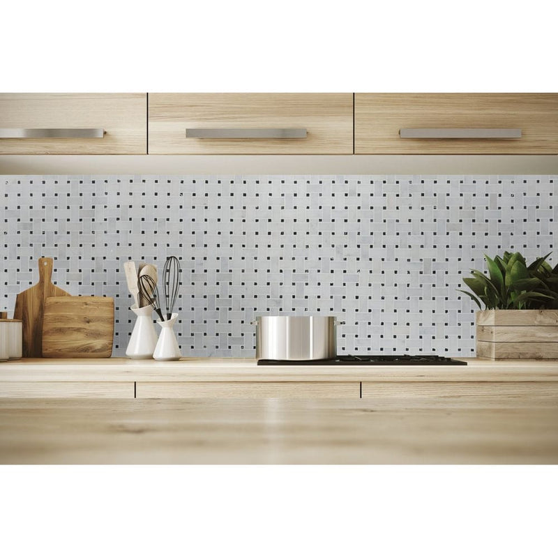 Carrara White-Toros Black Basketweave Mosaic Floor and Wall Tile - Livfloors Collection