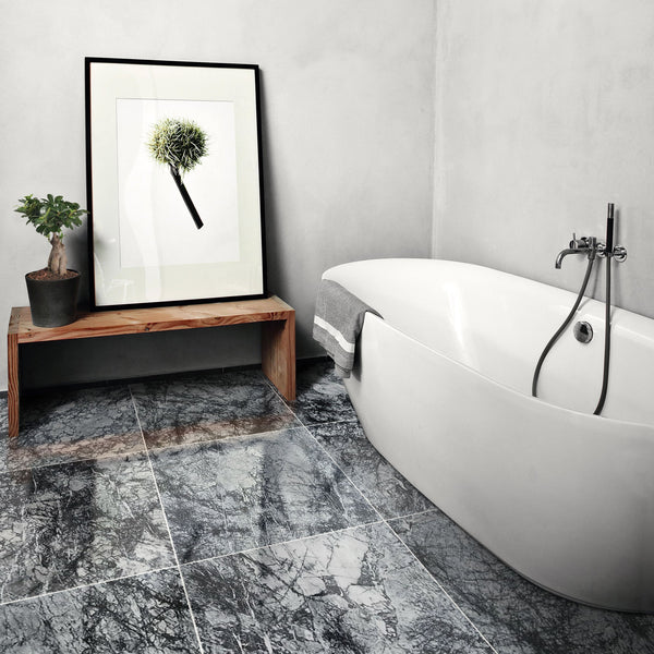 Black Cloud Exotic Marble Polished Floor and Wall Tile - Large Format - Livfloors Collection