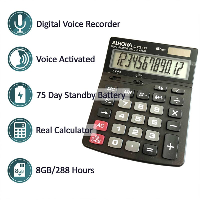PBN - TEC Black Vox Calculator Long Life Audio Recorder 8GB
