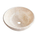 Botticino Marble Mosaic Natural Stone Round Above Vanity Vessel Sink Semi-polished (D)16" (H)6"