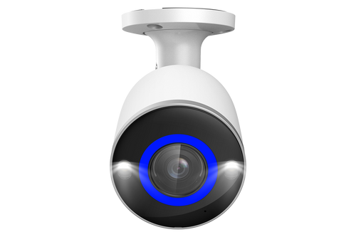 Cámara de seguridad tipo bala con cable IP PoE con inteligencia artificial inteligente Lorex E894AB 4K de 8,0 MP, con iluminación y disuasión, color blanco