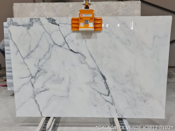 Calacatta Verde White Bookmatching Marble Slabs Polished - Full Truckload