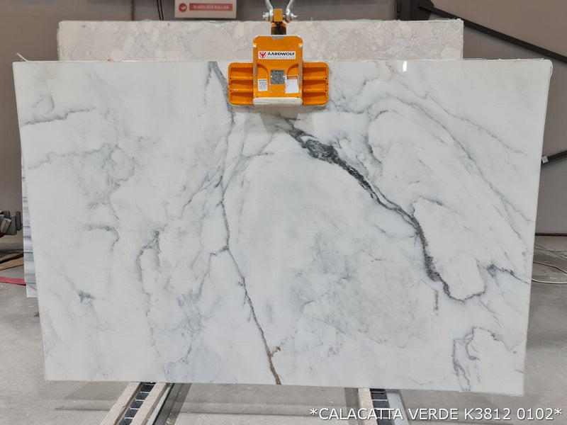 Calacatta Verde White Bookmatching Marble Slabs Polished - Full Truckload