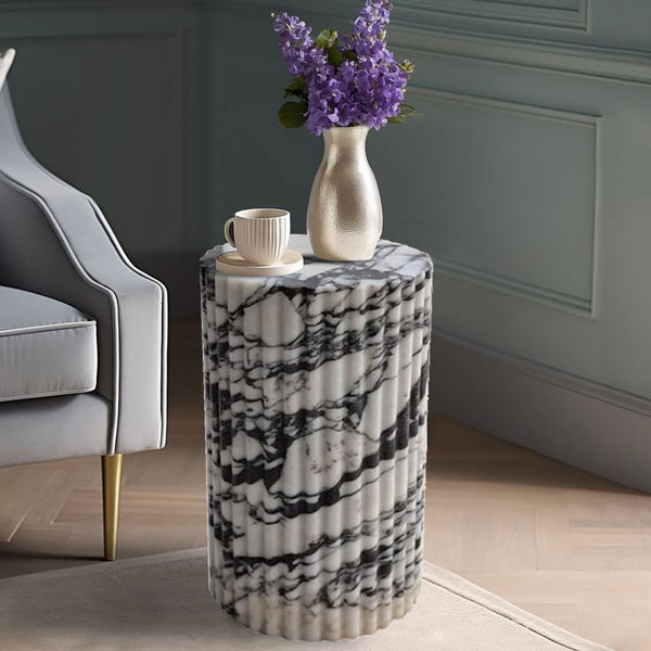 Calacatta Viola Marble Plinth Side Table Fluted Polished (W)10