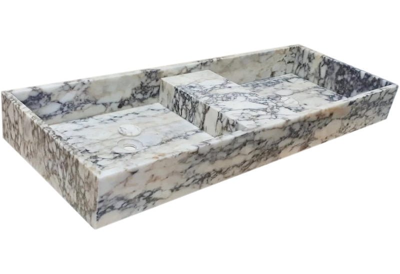 Calacatta Viola Marble Double Bathroom Sink Polished (W)19" (L)53" (H)6"