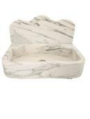 Calacatta White Marble Wall-Mount Bathroom Sink with Arabesque Backsplash (W)16" (L)24" (H)5"