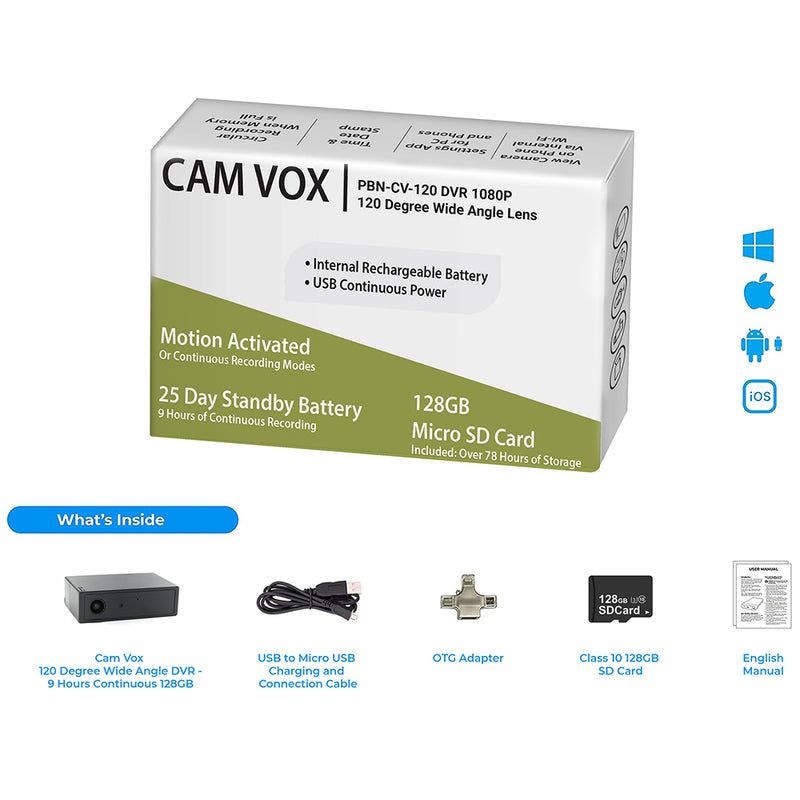 PBN - TEC Cam Vox 120 Degree Wide Angle DVR 128GB 25 Days Standby