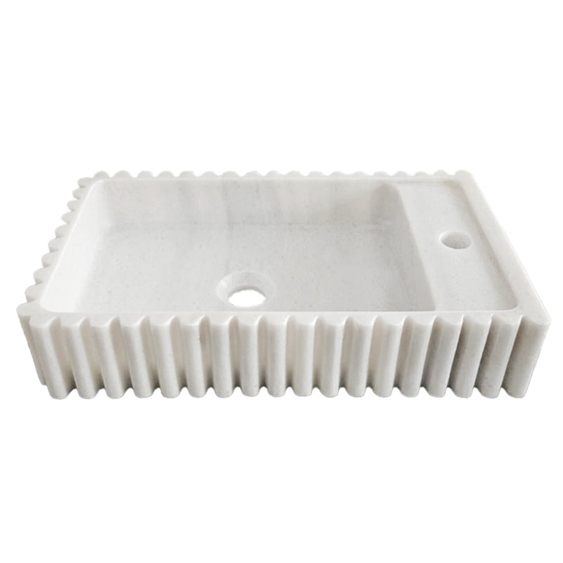 Carrara White Marble Wall-mount Bathroom Vanity Sink Fluted/Reeded (W)12" (L)20" (H)4"