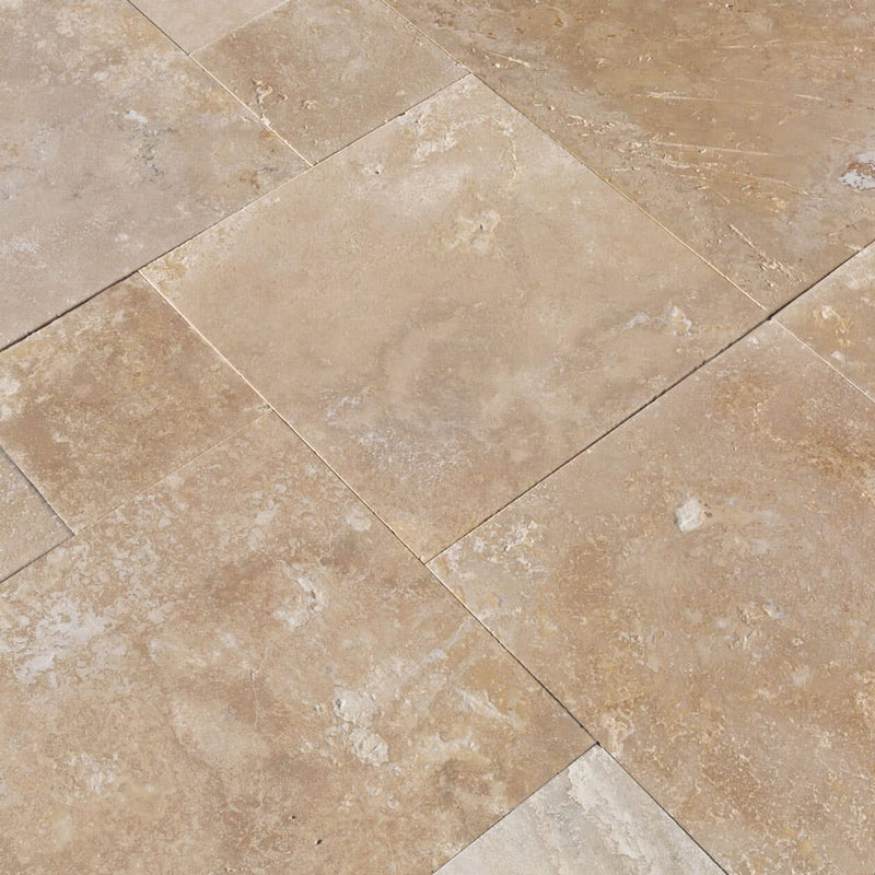 Denizli Beige Antique Pattern Travertine Tile - Full Truckload
