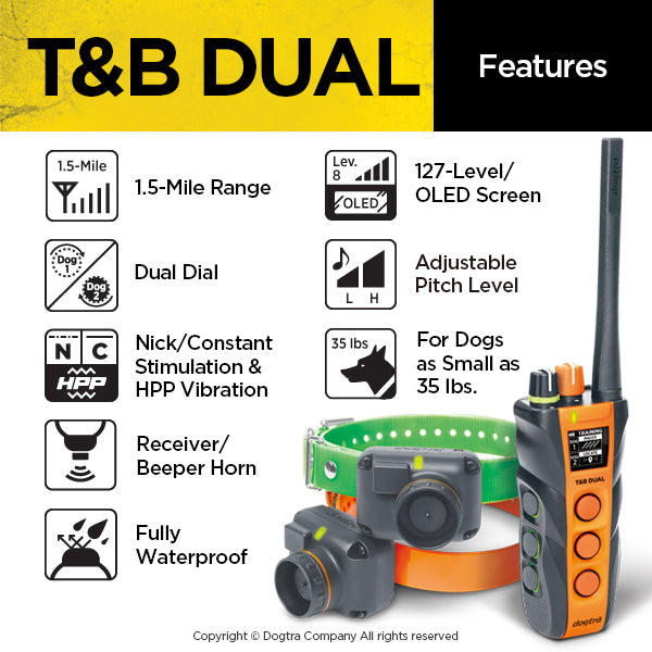 Dogtra T&B Dual 2-Dog Long Range 1.5-Mile Training & Beeper Remote Dog Training E-Collar