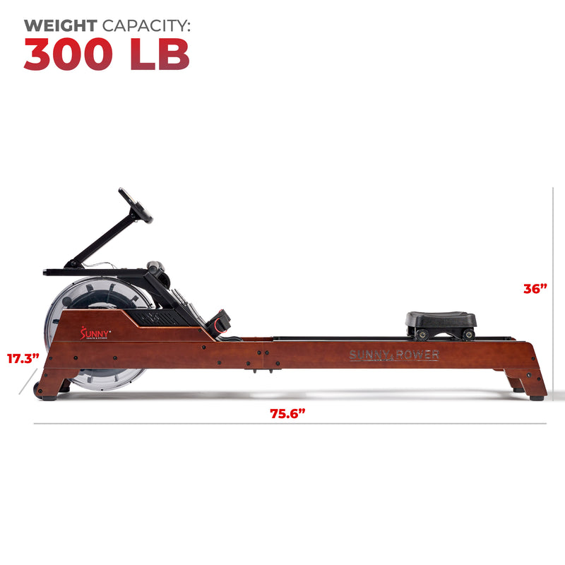 Máquina de remo vertical de madera con sistema de remo en el agua Sunny Health &amp; Fitness - SF-RW522075