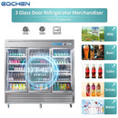 3 Door Commercial Beverage Refrigerator, EQCHEN 82 Inch Commercial Glass Door Refrigerator