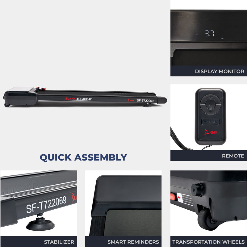 Sunny Health & Fitness Sleek Stride Smart Compact Auto Incline Treadpad Treadmill – SF-T722069