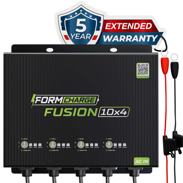 FORM Fusion 10X4, 4-Bank, 40A (10A/Bank) Smart Marine Battery Charger, 12V Waterproof Onboard Battery Charger for AGM, Lithium (LiFePO4) and Deep-Cycle Batteries