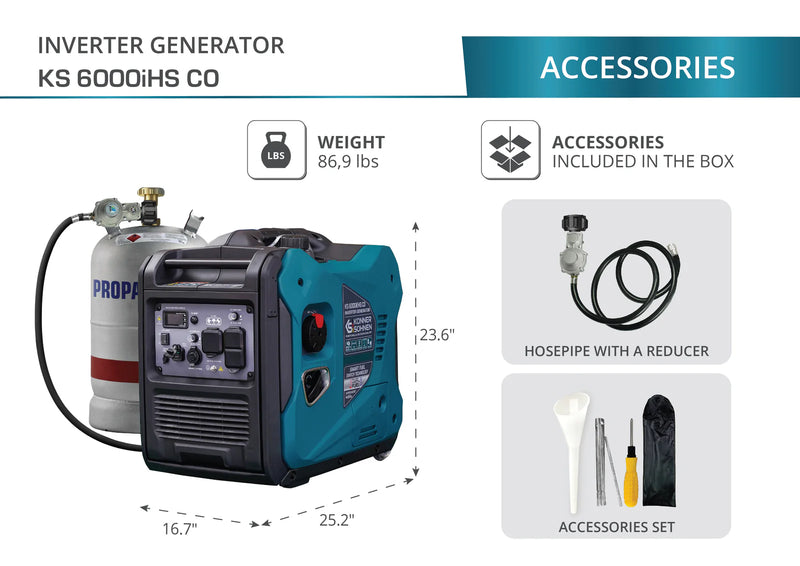KS 6000iEHS CO LPG/Gasoline Inverter Generator