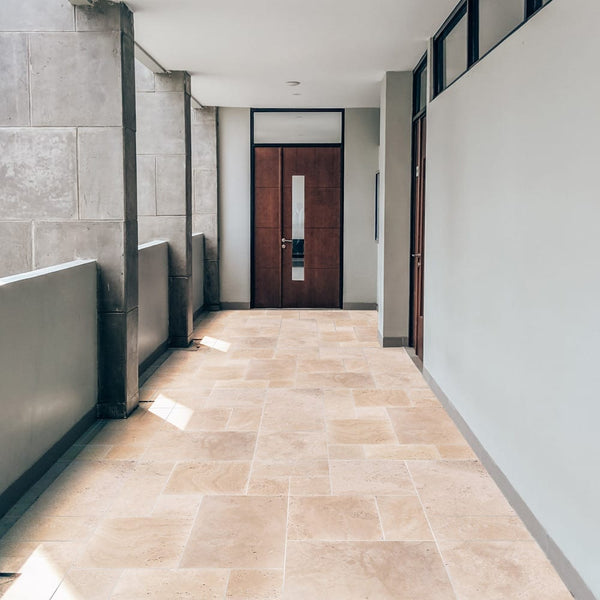 Light Beige Premium Travertine Tiles Antique Pattern Tumbled - Livfloors Collection