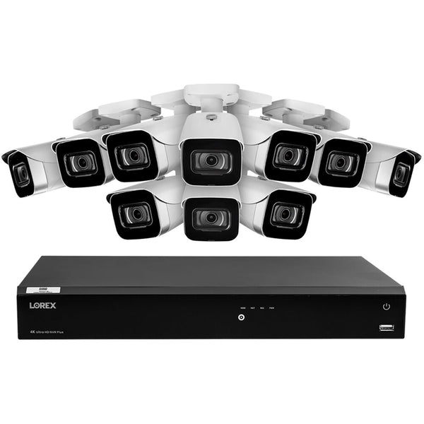Sistema de seguridad analógico cableado para exteriores Lorex N86363-8CAA 4K UHD de 16 canales con NVR de 3 TB y 10 cámaras tipo bala IP resistentes a la intemperie