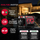 4400W/4000W Gasoline/Propane Duel Fuel Inverter Generator w/ CO Alert MB5040DC-W