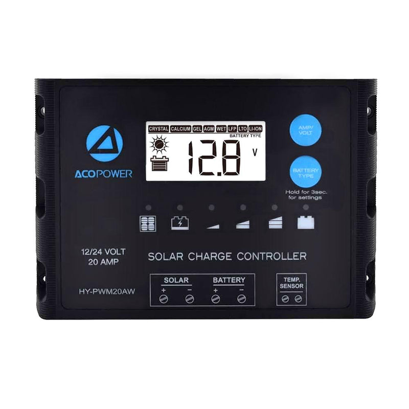 Acopower 20A ProteusX Waterproof PWM Solar Charge Controller Compatible With 8 Battery Types