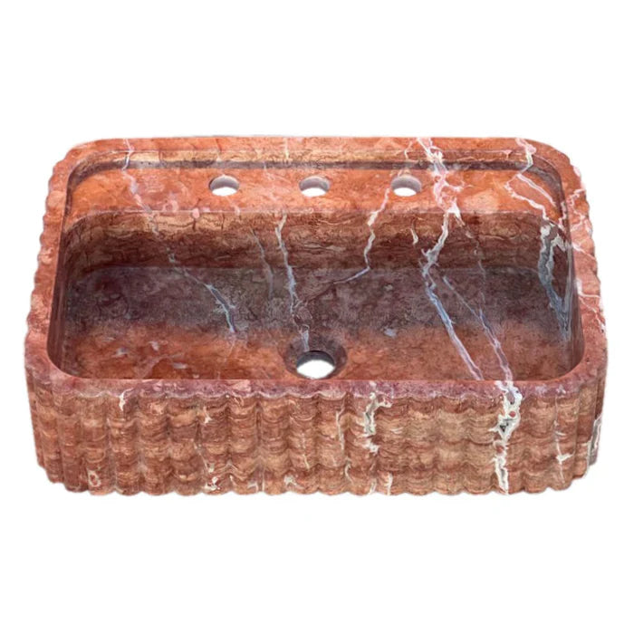 Red Travertine Wall-mount Bathroom Sink Ribbed Textured (W)16" (W)24" (H)6"