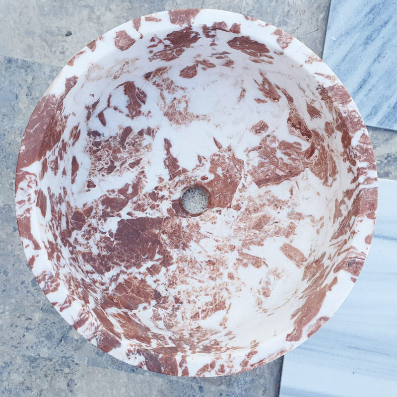 Natural Stone Tiger Marble Vessel Sink Polished D: 16" H: 6"