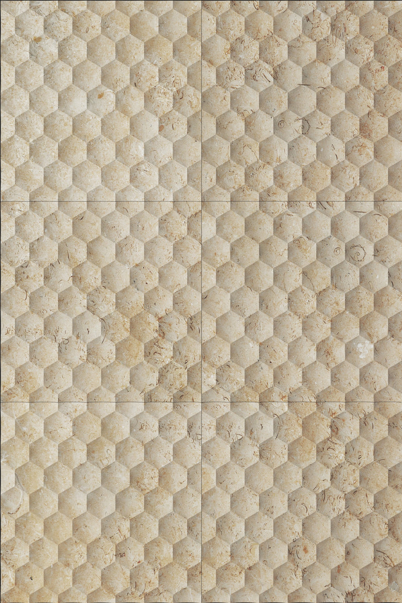 Seabed Limestone Field Dimensional Carved Stone HEXAGON Wall Tile - Livfloors Collection