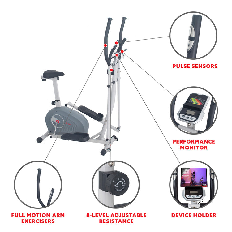 Bicicleta elíptica vertical magnética 2 en 1 Sunny Health &amp; Fitness - SF-E3903