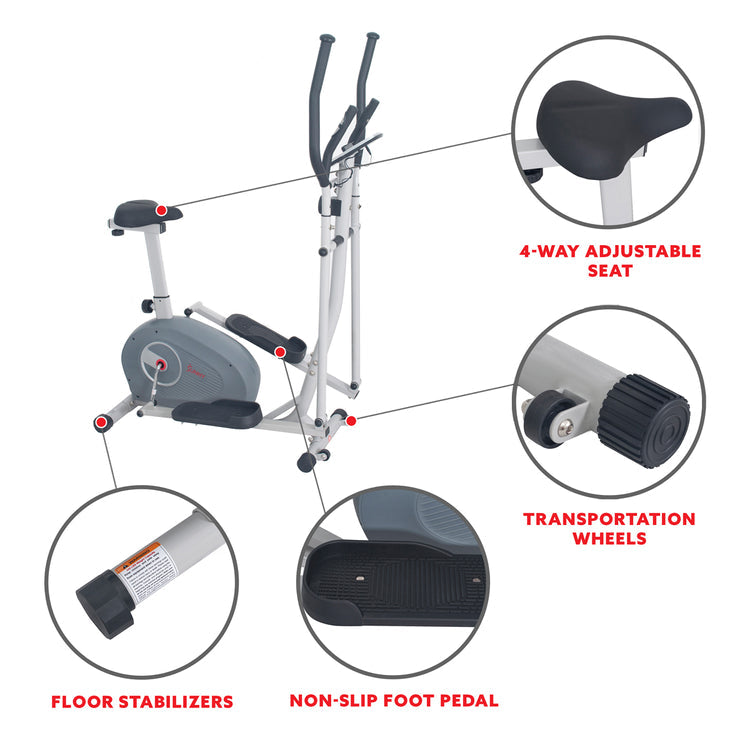 Bicicleta elíptica vertical magnética 2 en 1 Sunny Health &amp; Fitness - SF-E3903