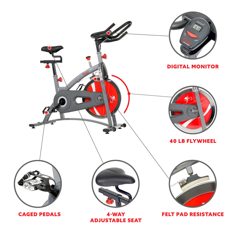 Bicicleta de ciclismo para interiores con transmisión por correa Sunny Health &amp; Fitness - SF-B1423
