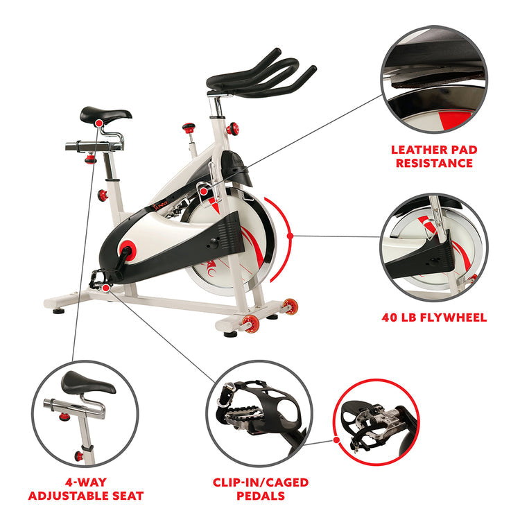 Bicicleta de interior con transmisión por correa y volante de inercia de 40 lb Sunny Health &amp; Fitness con pedales acoplados - SF-B1509
