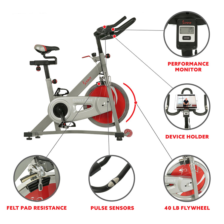 Bicicleta de ciclismo indoor Sunny Health &amp; Fitness Pro II con soporte para dispositivo y pantalla avanzada – SF-B1995