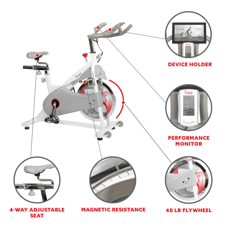 Bicicleta de ciclismo para interiores de primera calidad con transmisión por correa magnética Sunny Health &amp; Fitness - SF-B1876