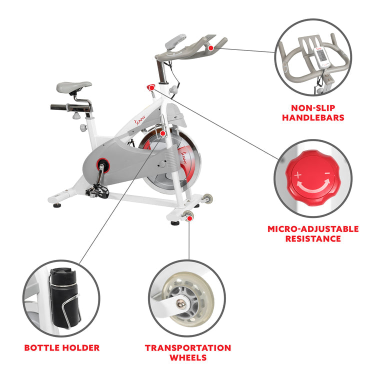 Bicicleta de ciclismo para interiores de primera calidad con transmisión por correa magnética Sunny Health &amp; Fitness - SF-B1876