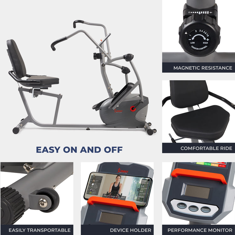 Elíptica reclinable de la serie interactiva Performance de Sunny Health &amp; Fitness SF-RBE420035