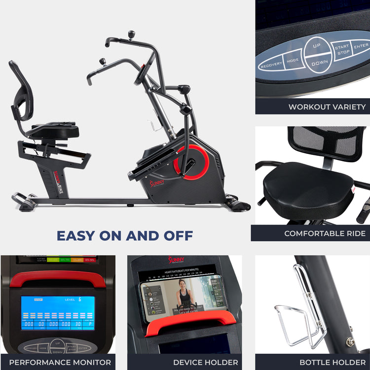Sunny Health & Fitness Smart Recumbent Cross Trainer Elliptical Exercise Bike – SF-RBE4886SMART