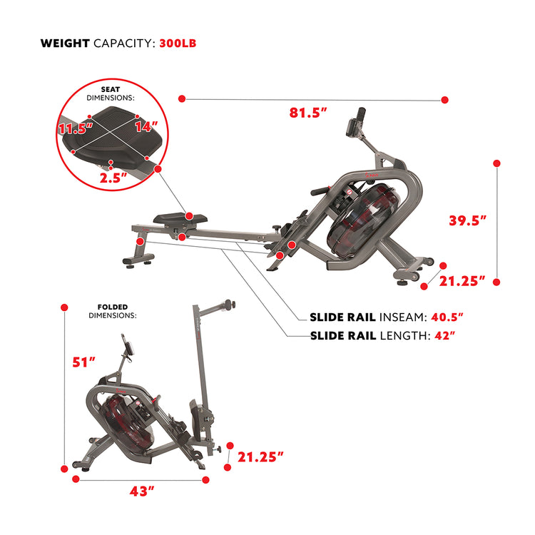 Sunny Health & Fitness Phantom Hydro Water Rowing Machine - SF-RW5910