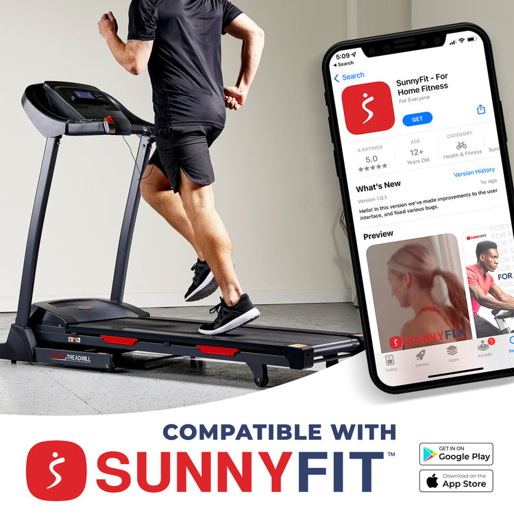 Sunny Health & Fitness Premium Folding Auto-Incline Smart Treadmill with Exclusive SunnyFit App Enhanced Bluetooth Connectivity - SF-T7705SMART